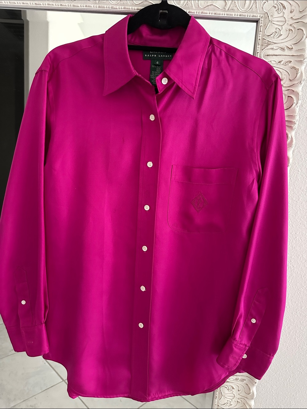 Lauren Ralph Lauren Silk Fushia Pink Button Down Top